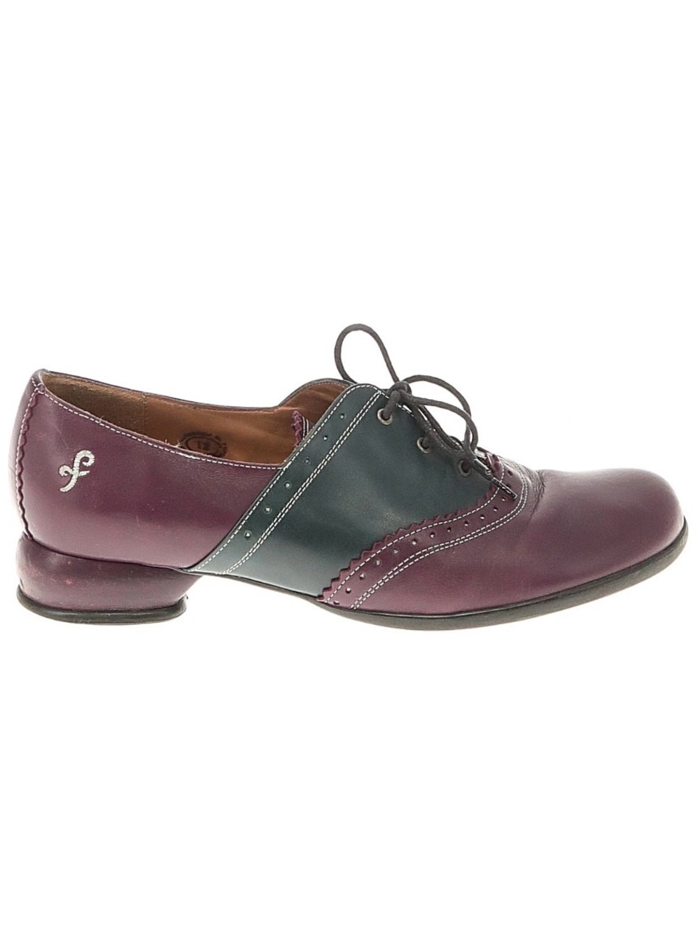 John Fluevog Two-Tone Lace-Up Oxford in Plum and Forest Green
